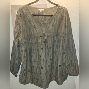 Style & Co‎ Olive Green Eyelet Peasant Top Sz 2X